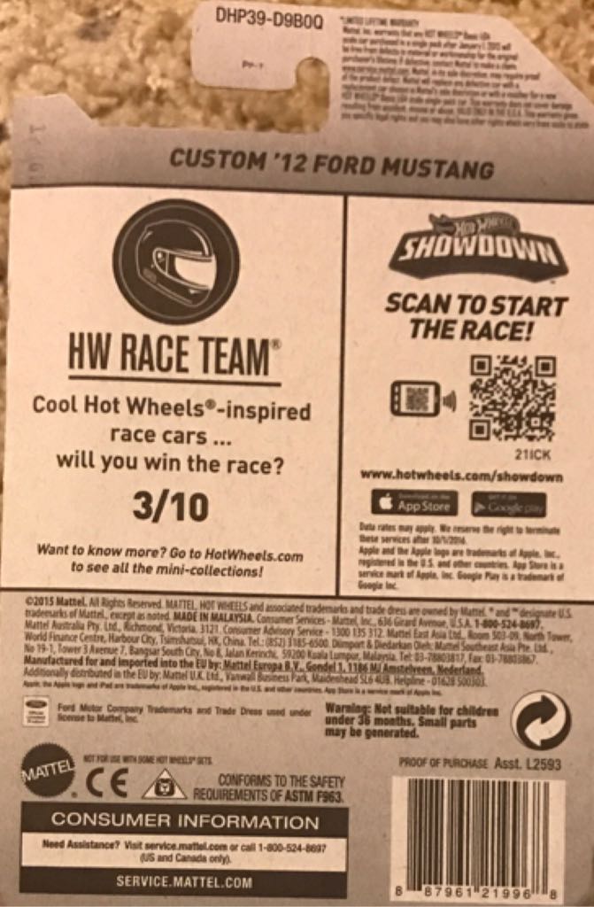 Ford Mustang, Custom 2012 - 2016 - HW Race Team toy car collectible - Main Image 2