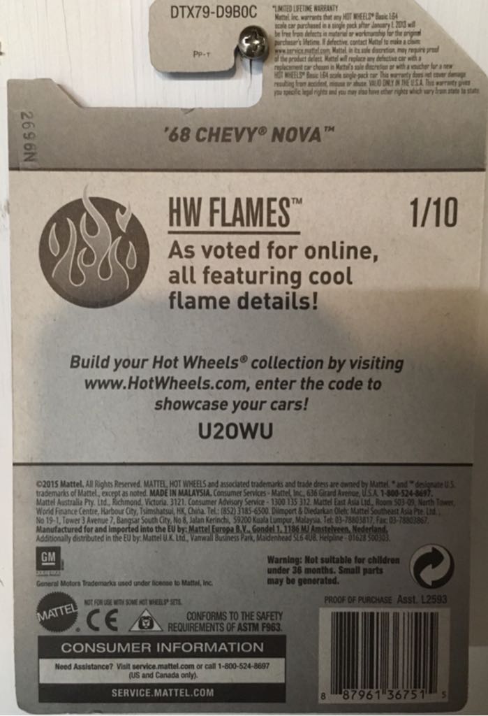 ’68 Chevy Nova - HW Flames toy car collectible - Main Image 2