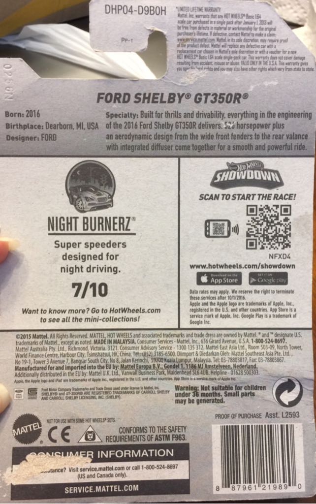 Ford Shelby GT350R - ’16 HW Night Burnerz toy car collectible - Main Image 2