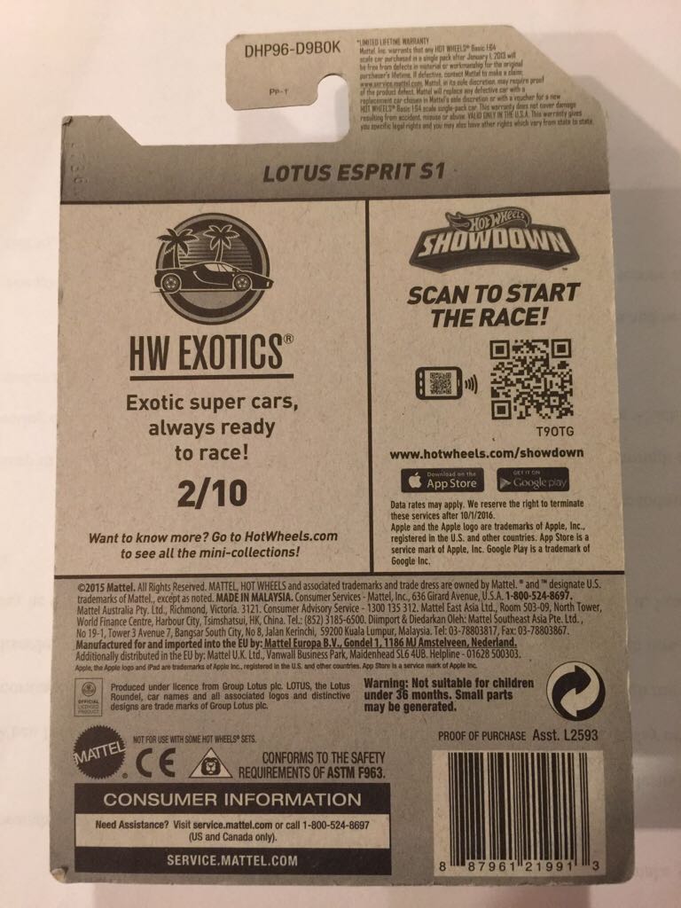 Lotus Esprit S1 - HW Exotics toy car collectible - Main Image 2