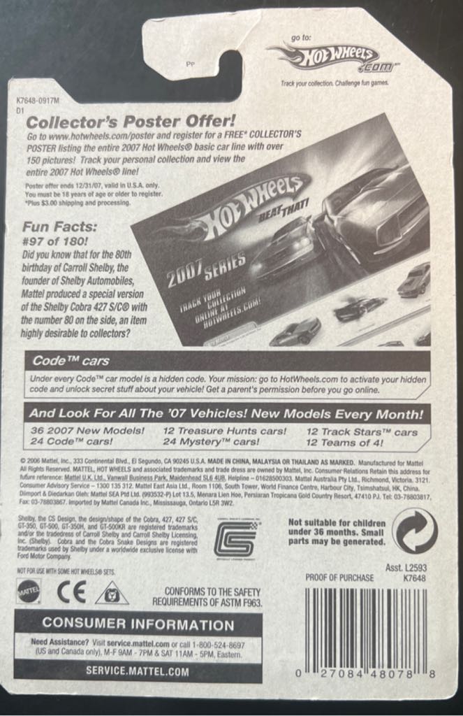 Shelby Cobra 427 S/C - Code Car Series toy car collectible - Main Image 2