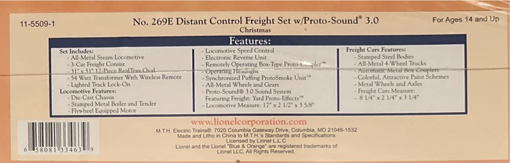 O Gauge Lionel Corporation Tinplate No. 269E Distant Control Freight Set w/Proto-Sound 3.0 # L-39 - Lionel model trains collectible [Barcode 658081334639] - Main Image 2