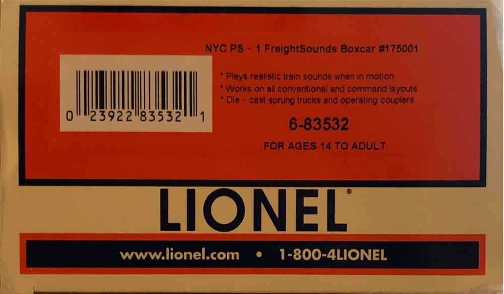 Lionel 6 83532 O Gauge New York Central Ps 1 Sound Boxcar #L-132 - Lionel model trains collectible [Barcode 023922835321] - Main Image 2