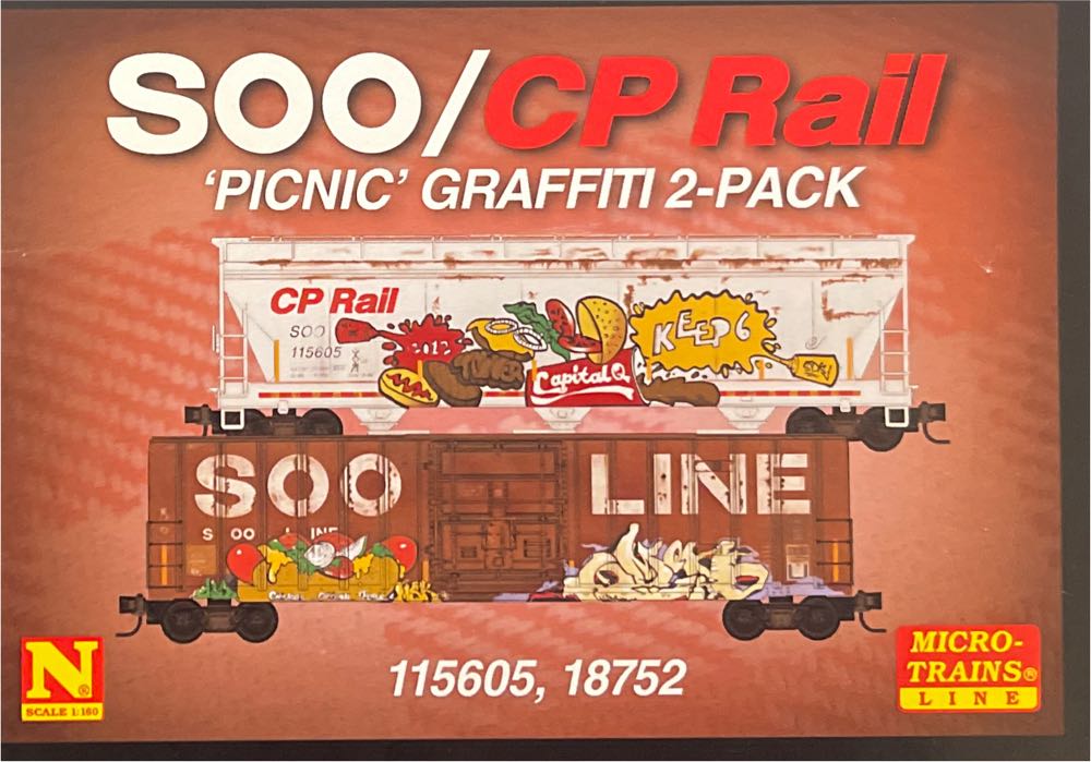Micro Trains 99305690 N Soo Cp Rail Picnic Graffiti Freight Car Set Of 2 Nib - Micro Trains Line  |  N Scale Collector model trains collectible [Barcode 695140073313] - Main Image 2