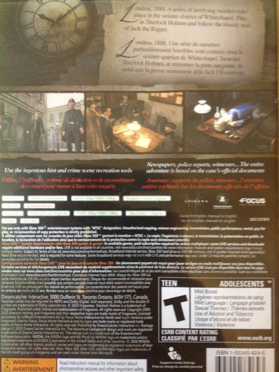 Sherlock Holmes Vs Jack The Ripper - Microsoft Xbox 360 video game collectible - Main Image 2