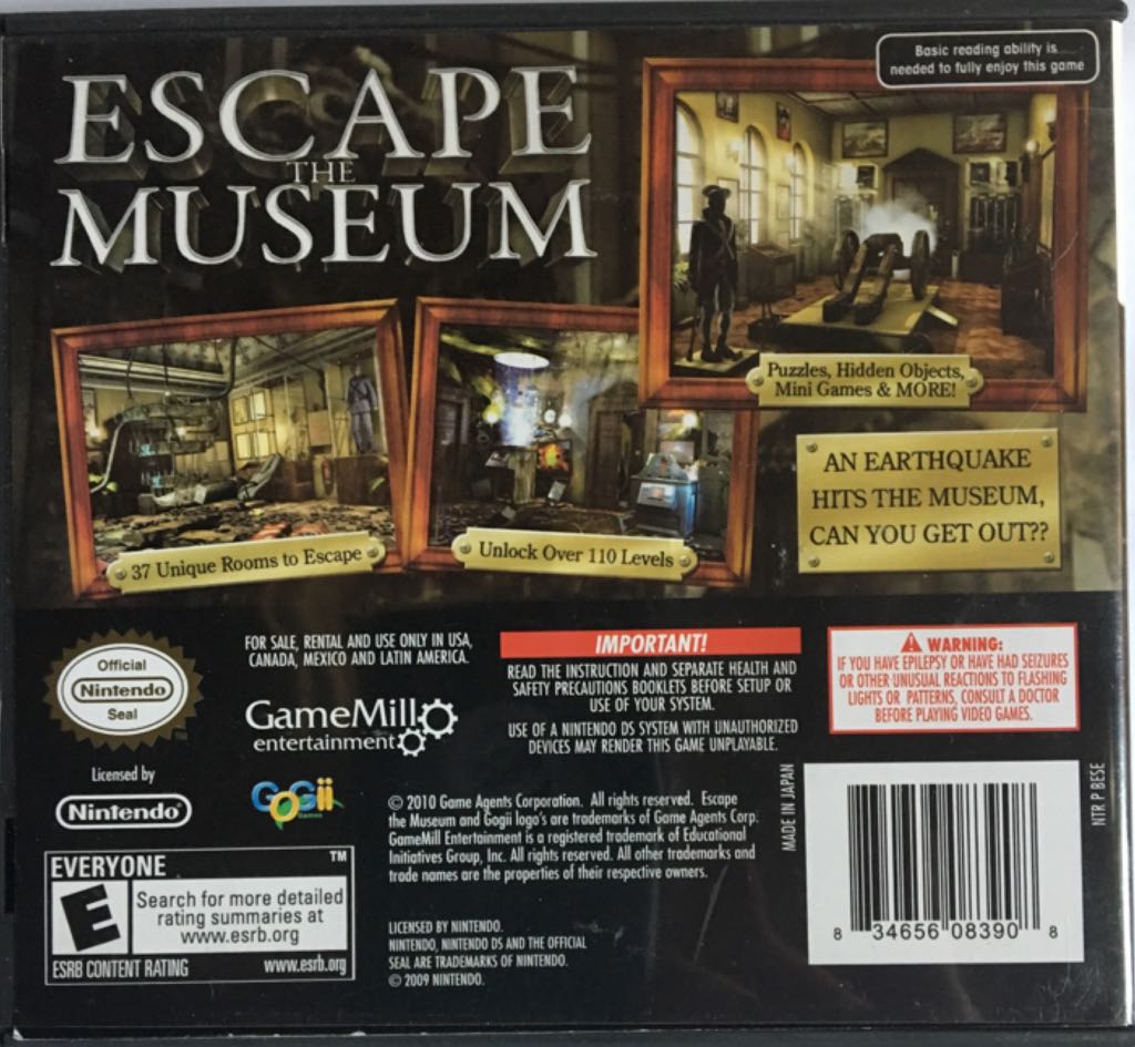 Escape The Museum - Nintendo DS (GameMill Entertainment - 1) video game collectible [Barcode 834656083908] - Main Image 2