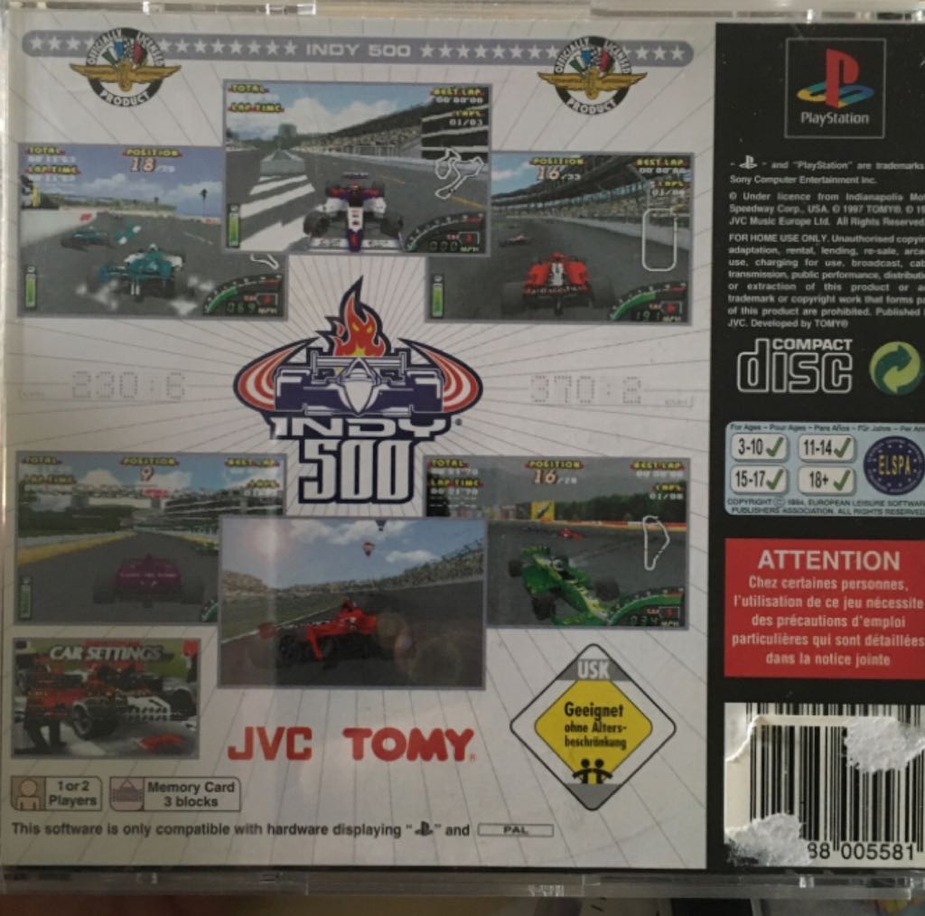 Indy 500 - Sony PlayStation (Atari - 1-2) video game collectible [Barcode 5031320000734] - Main Image 2