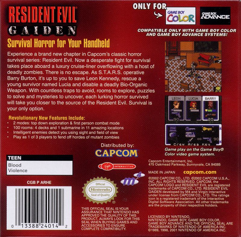 Resident Evil Gaiden - Nintendo Game Boy Color (Capcom - 1) video game collectible [Barcode 013388240142] - Main Image 2