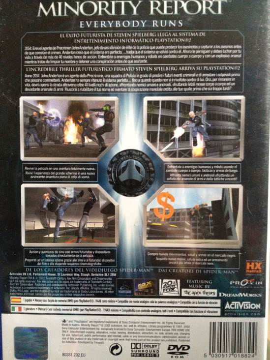 Minority Report: Everybody Runs - Sony PlayStation 2 (PS2) (Activision - 1) video game collectible [Barcode 5030917018824] - Main Image 2