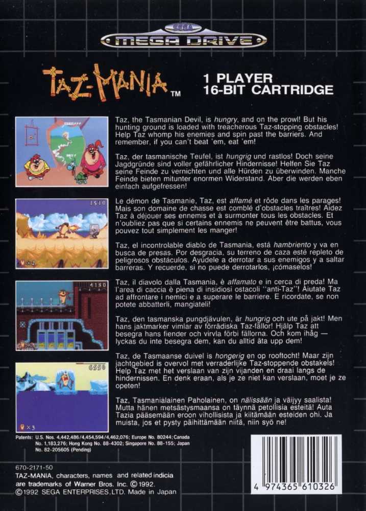 Taz Mania - Sega Genesis (Mega Drive) (Sega - 1) video game collectible - Main Image 2