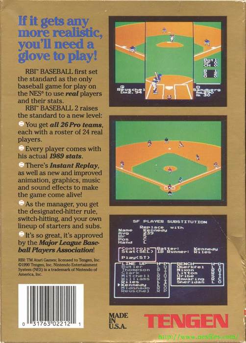 R.B.I. Baseball 3 - Nintendo Entertainment System (NES) (Tengen - 2 Players) video game collectible [Barcode 031763025122] - Main Image 2