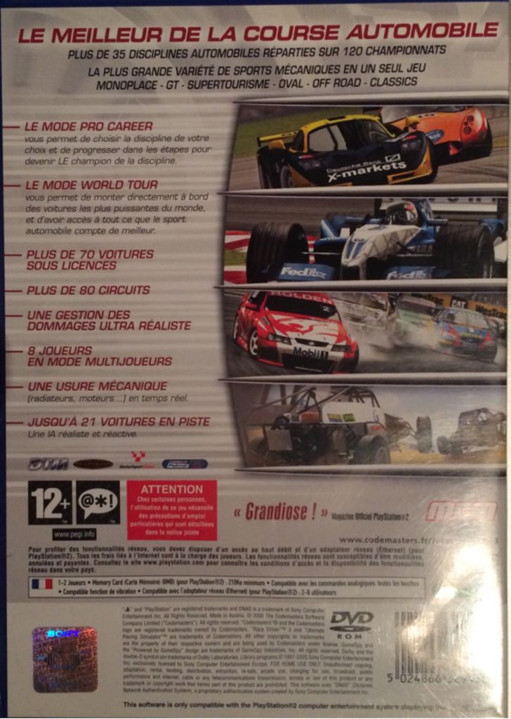 TOCA Race Driver 3 - Sony PlayStation 2 (PS2) video game collectible [Barcode 5024866329438] - Main Image 2