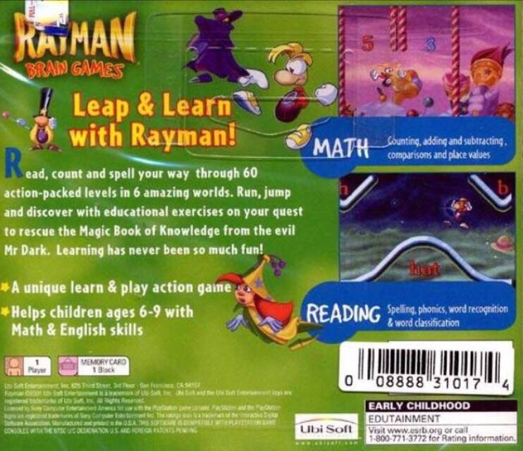 Rayman Brain Games - Sony PlayStation (Ubisoft - 1) video game collectible [Barcode 008888310174] - Main Image 2
