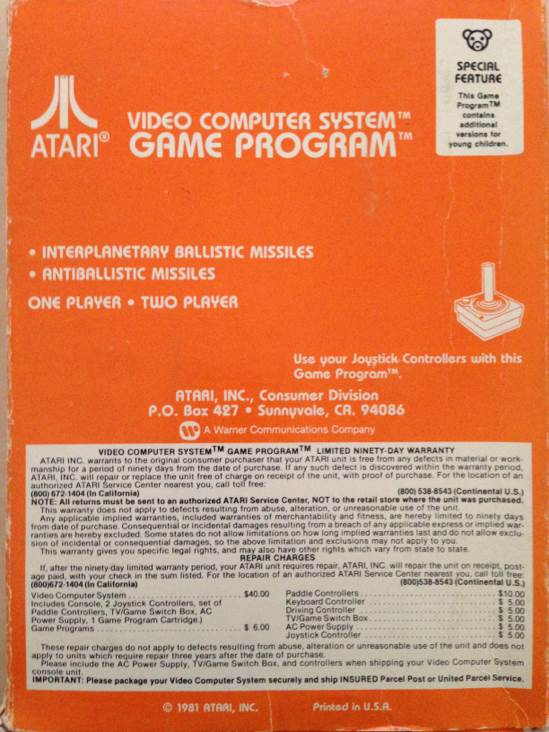 Missile Command - Atari 2600 video game collectible - Main Image 2