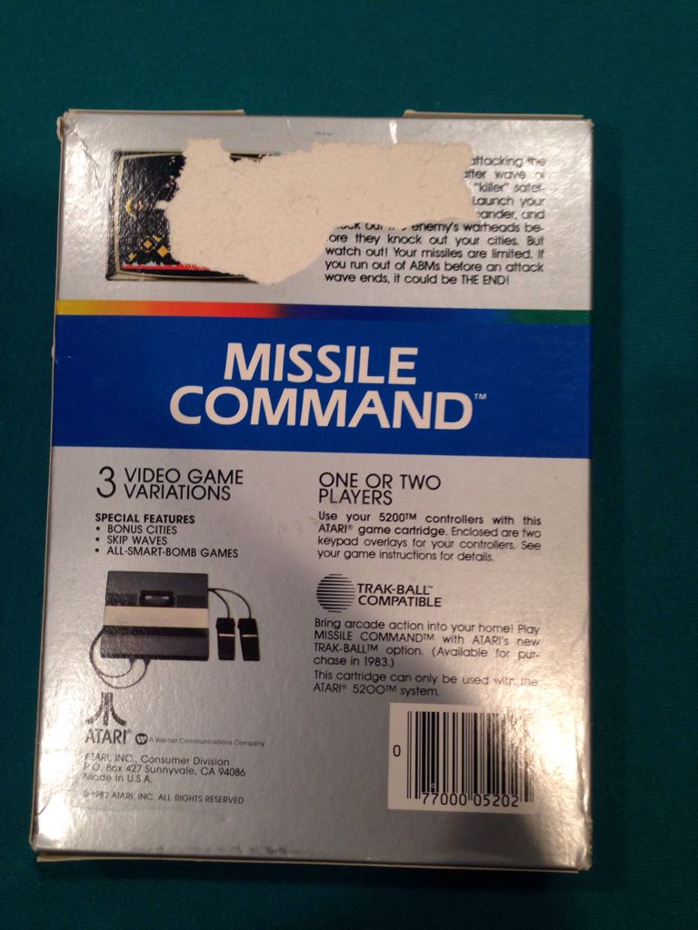 Missile Command - Atari 5200 (Atari) video game collectible - Main Image 2