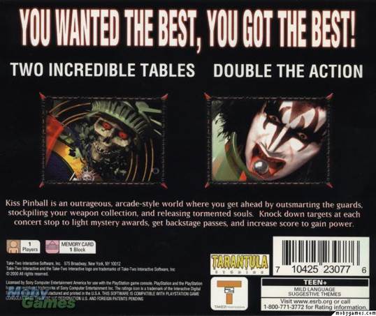 Kiss Pinball - Sony PlayStation (Tarantula Studios - 1) video game collectible [Barcode 710425230776] - Main Image 2