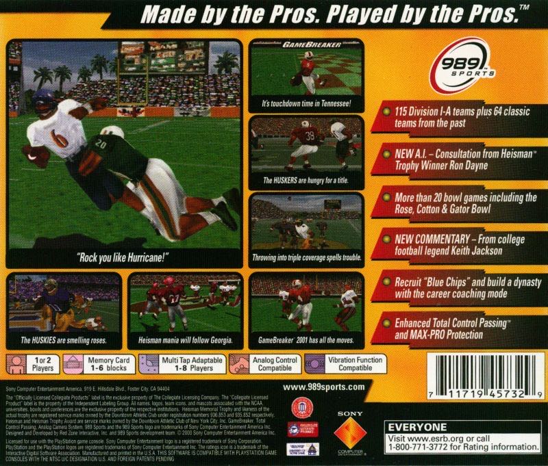 NCAA GameBreaker 2001 - Sony PlayStation (Sony Comptuter Entertainment - 1-8) video game collectible [Barcode 711719457329] - Main Image 2