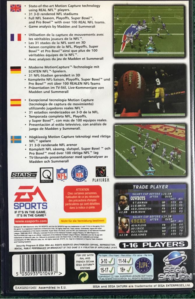 Madden NFL 97 - Sega Saturn video game collectible [Barcode 5030935010497] - Main Image 2