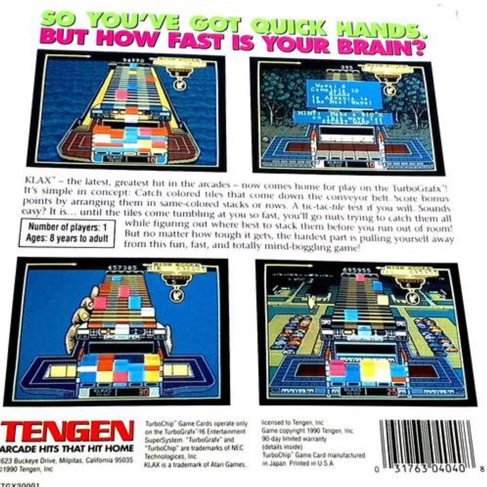 Klax - NEC TurboGrafx-16 (NEC - 1) video game collectible [Barcode 031763040408] - Main Image 2