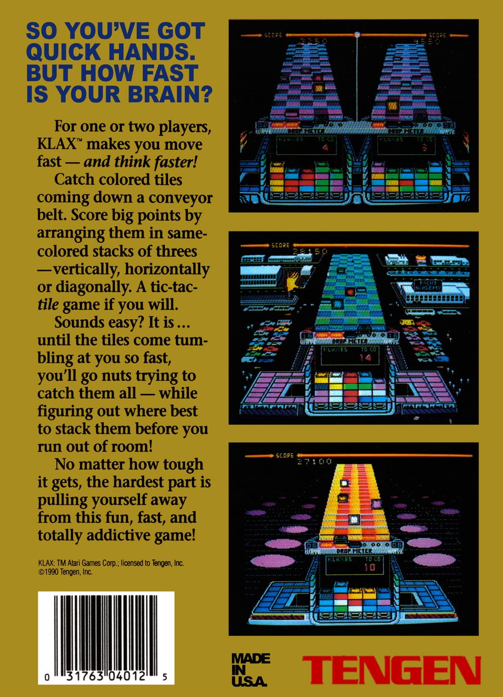 __Klax - Nintendo Entertainment System (NES) (Tengen) video game collectible - Main Image 2