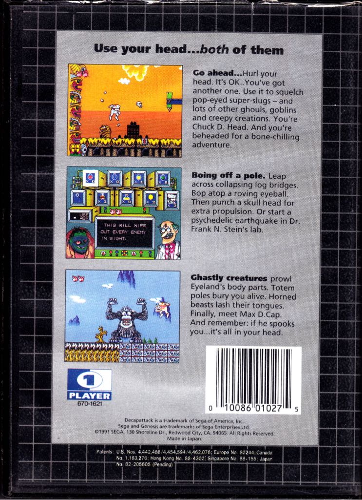 Decap Attack - Sega Genesis (Mega Drive) (Sega - 1) video game collectible [Barcode 010086010275] - Main Image 2