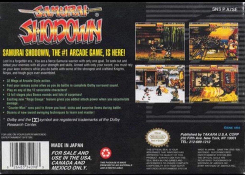Samurai Shodown - Nintendo Super Nintendo Entertainment System (SNES) (Sega - 1-2) video game collectible - Main Image 2