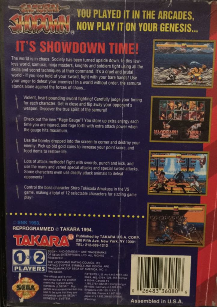 Samurai Showdown - Sega Genesis (Mega Drive) (Takara - 1-2) video game collectible - Main Image 2
