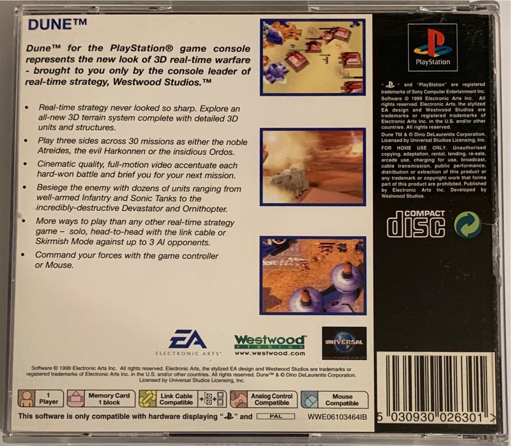 Dune - Sony PlayStation (Electronic Arts Inc. - 1) video game collectible [Barcode 5030930026301] - Main Image 2