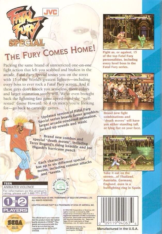 Fatal Fury Special - Sega CD (JVC - 2) video game collectible [Barcode 009119940634] - Main Image 2
