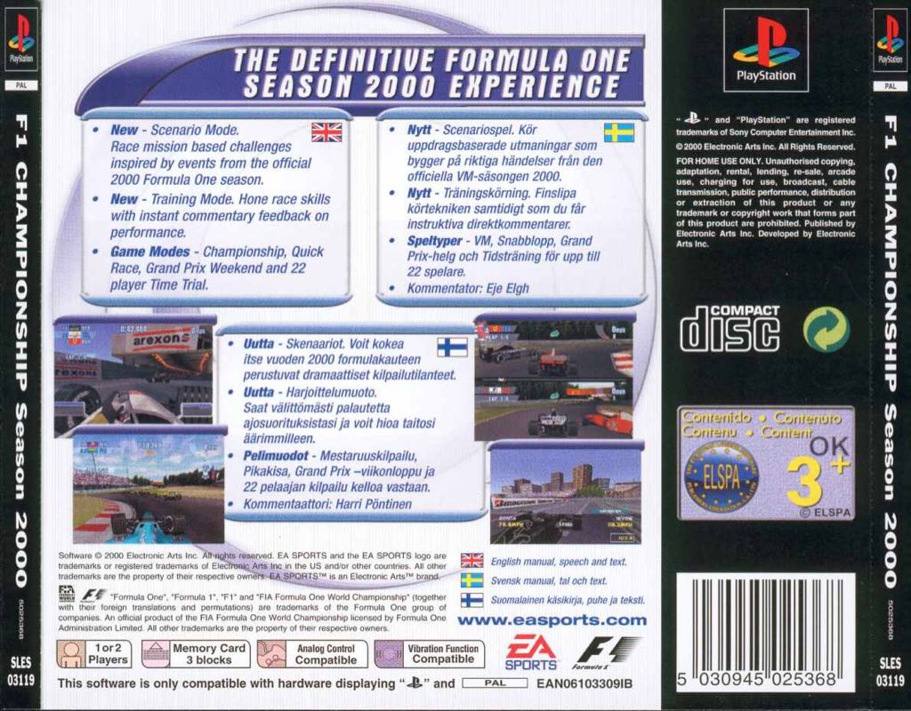 F1 Championship Season 2000 - Sony PlayStation (Electronic Arts - 1-2) video game collectible [Barcode 5030930025366] - Main Image 2