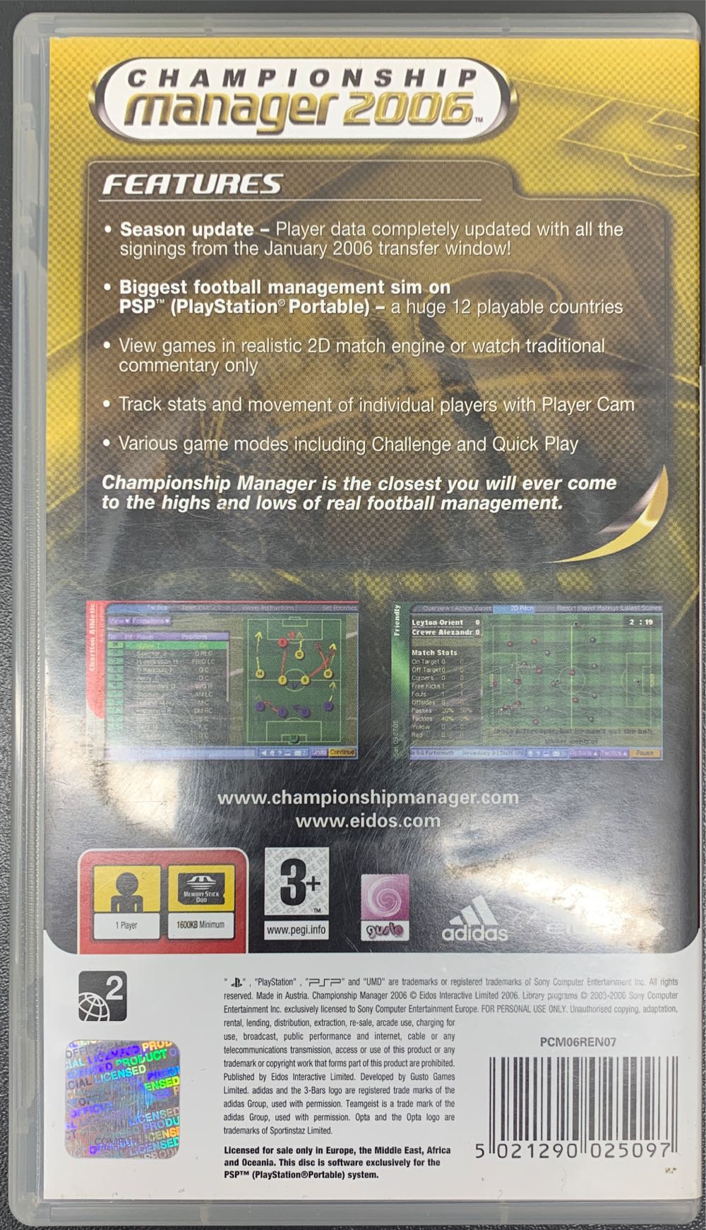 Championship Manager 2006 - Sony PlayStation Portable (PSP) (Eidos Interactive - 1) video game collectible [Barcode 5021290025097] - Main Image 2