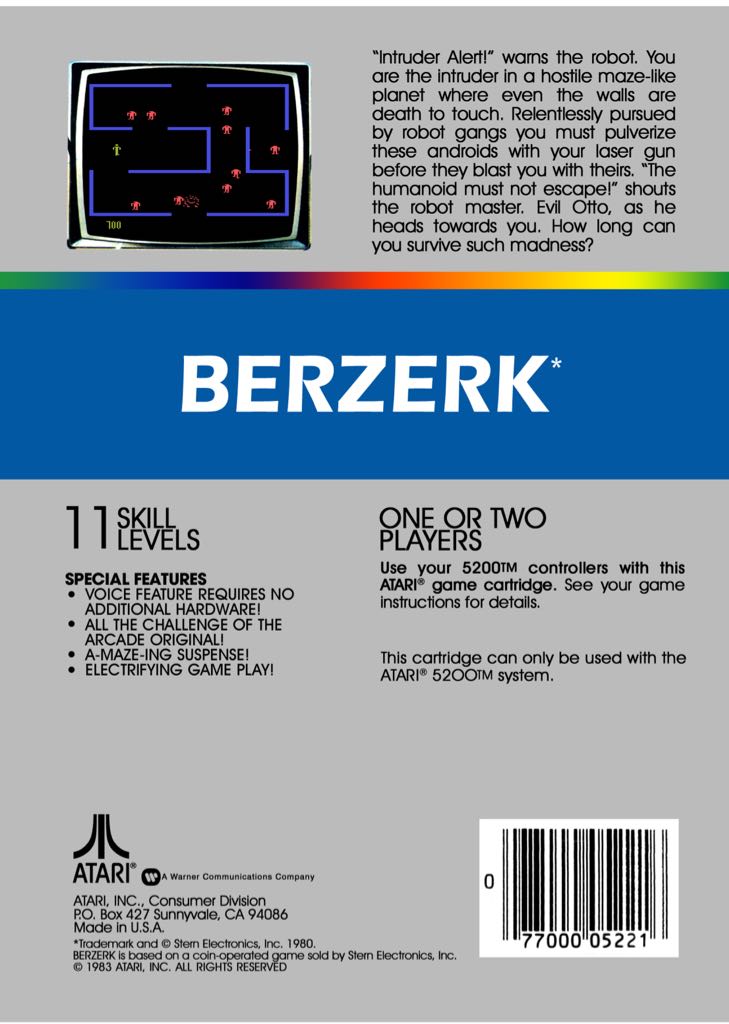 Berserk - Atari 5200 video game collectible - Main Image 2