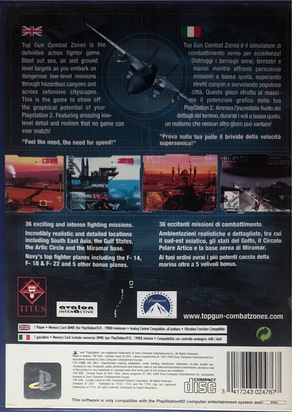 Top Gun: Combat Zones - Sony PlayStation 2 (PS2) (Titus - 1) video game collectible [Barcode 3417243024767] - Main Image 2
