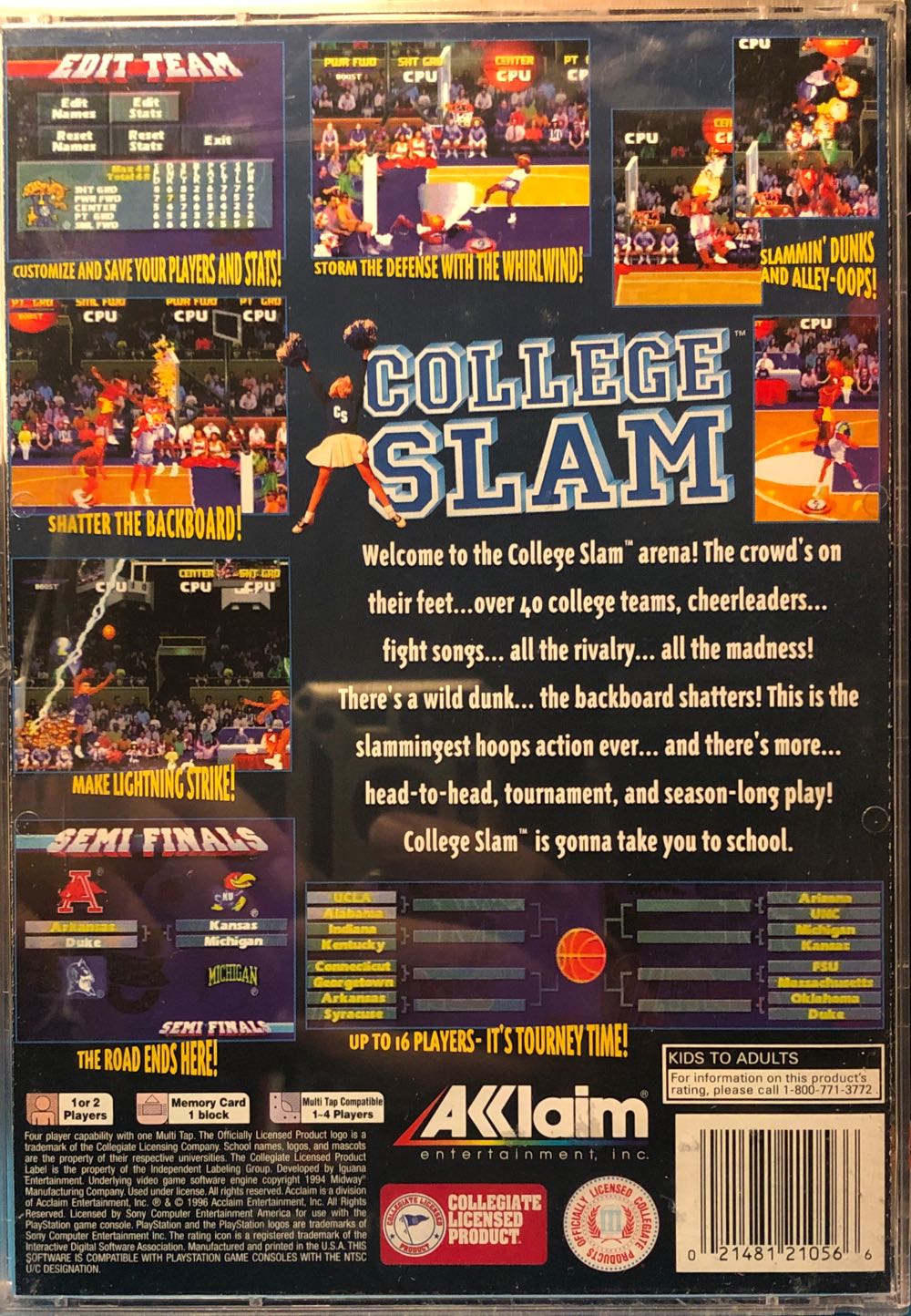 College Slam (long box) - Sony PlayStation (Acclaim - 1-4) video game collectible [Barcode 021481210566] - Main Image 2