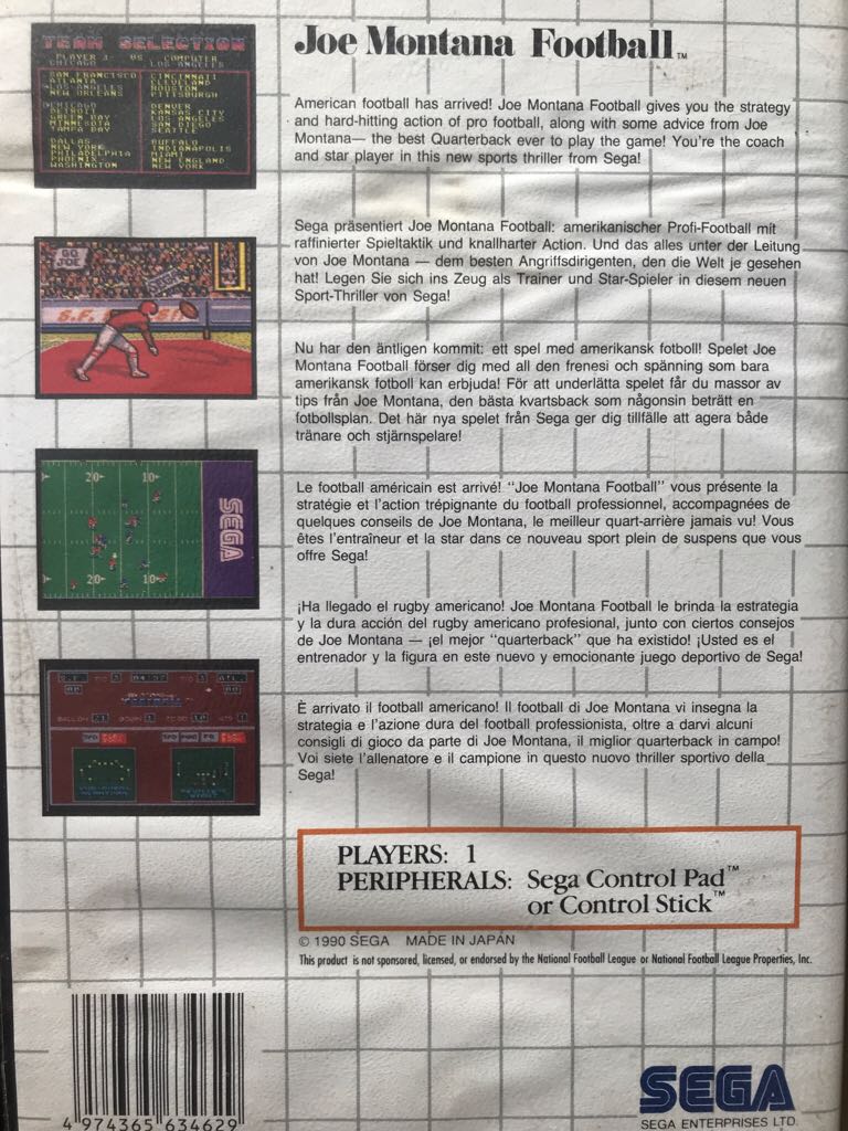 Joe Montana Football - Sega Master System (Sega - 2) video game collectible [Barcode 4974365634629] - Main Image 2