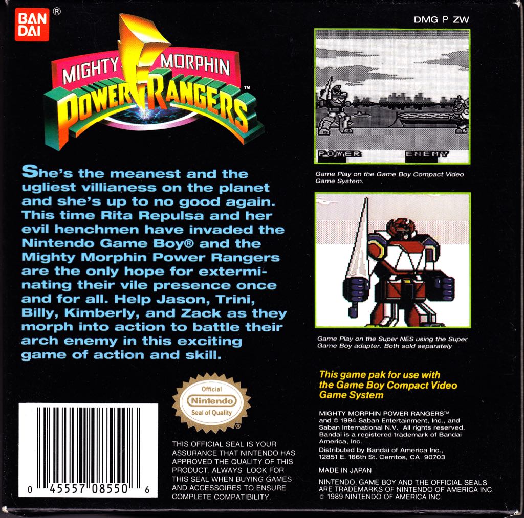 Mighty Morphin Power Rangers - Nintendo Game Boy video game collectible [Barcode 4974365644420] - Main Image 2