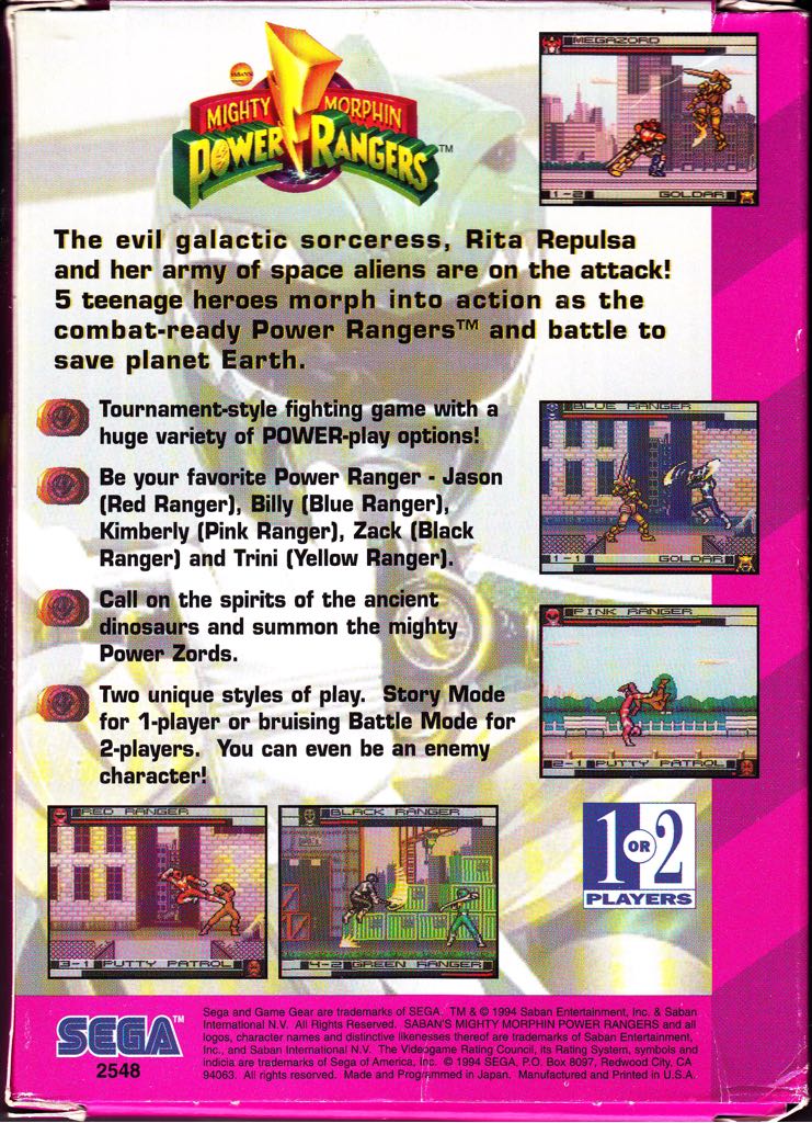 Mighty Morphin Power Rangers - Sega Game Gear (Sega - 1) video game collectible - Main Image 2