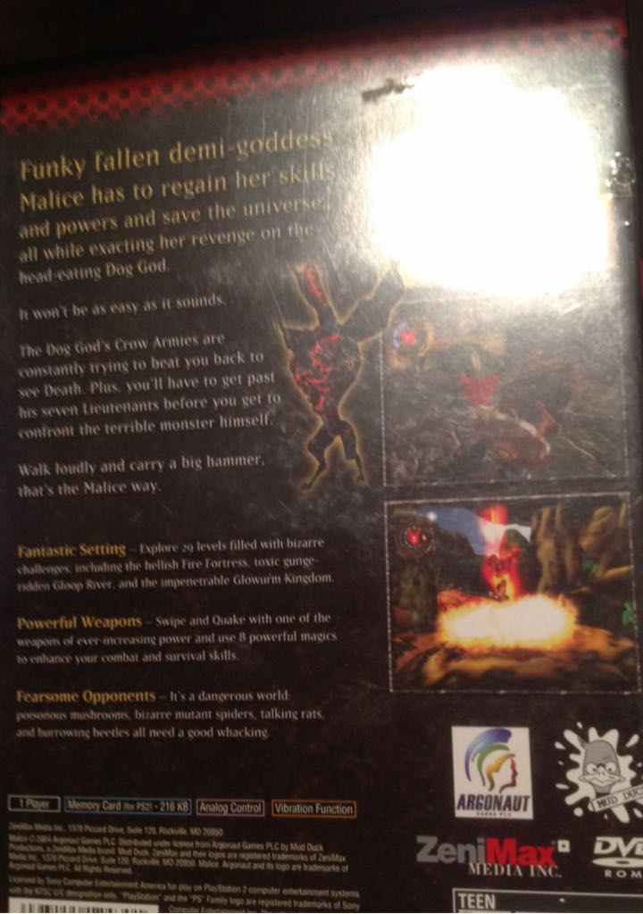 Malice - Sony PlayStation 2 (PS2) (Mud Duck Productions - 1) video game collectible [Barcode 093155124301] - Main Image 2