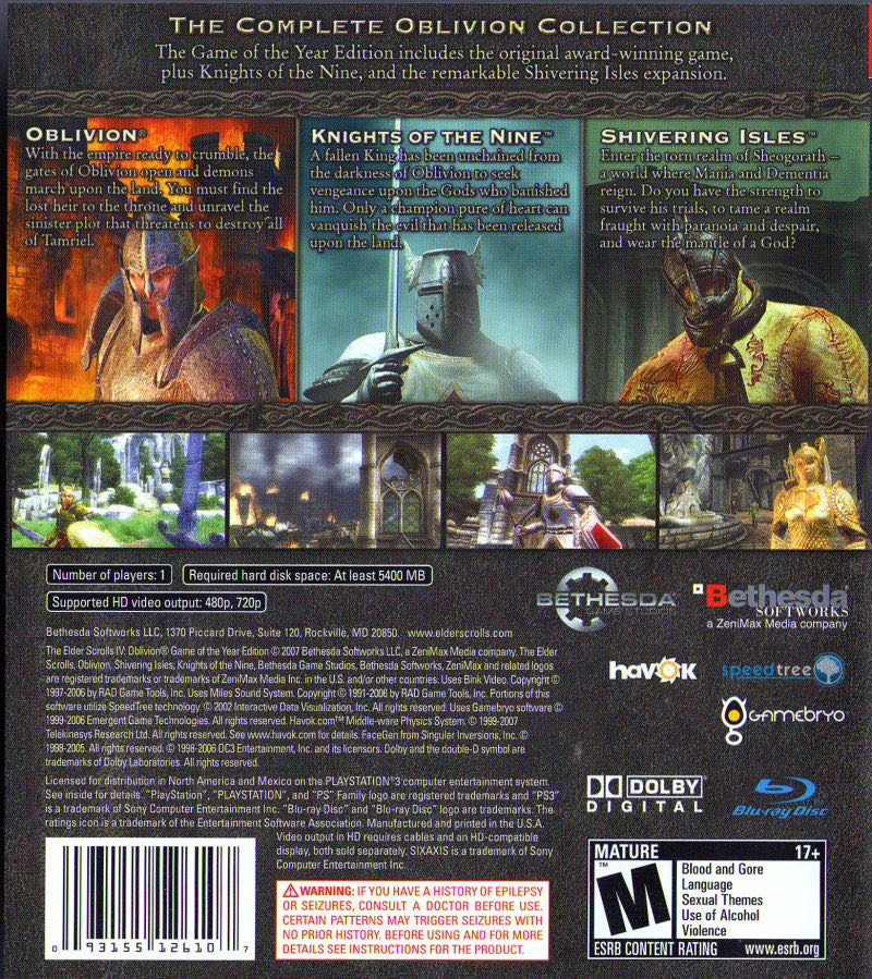The Elder Scrolls IV: Oblivion GOTY - Sony PlayStation 3 (PS3) (Ubisoft - 1) video game collectible [Barcode 3307211615090] - Main Image 2