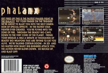 Phalanx - Nintendo Super Nintendo Entertainment System (SNES) (Kemco - 1) video game collectible [Barcode 741648001034] - Main Image 2