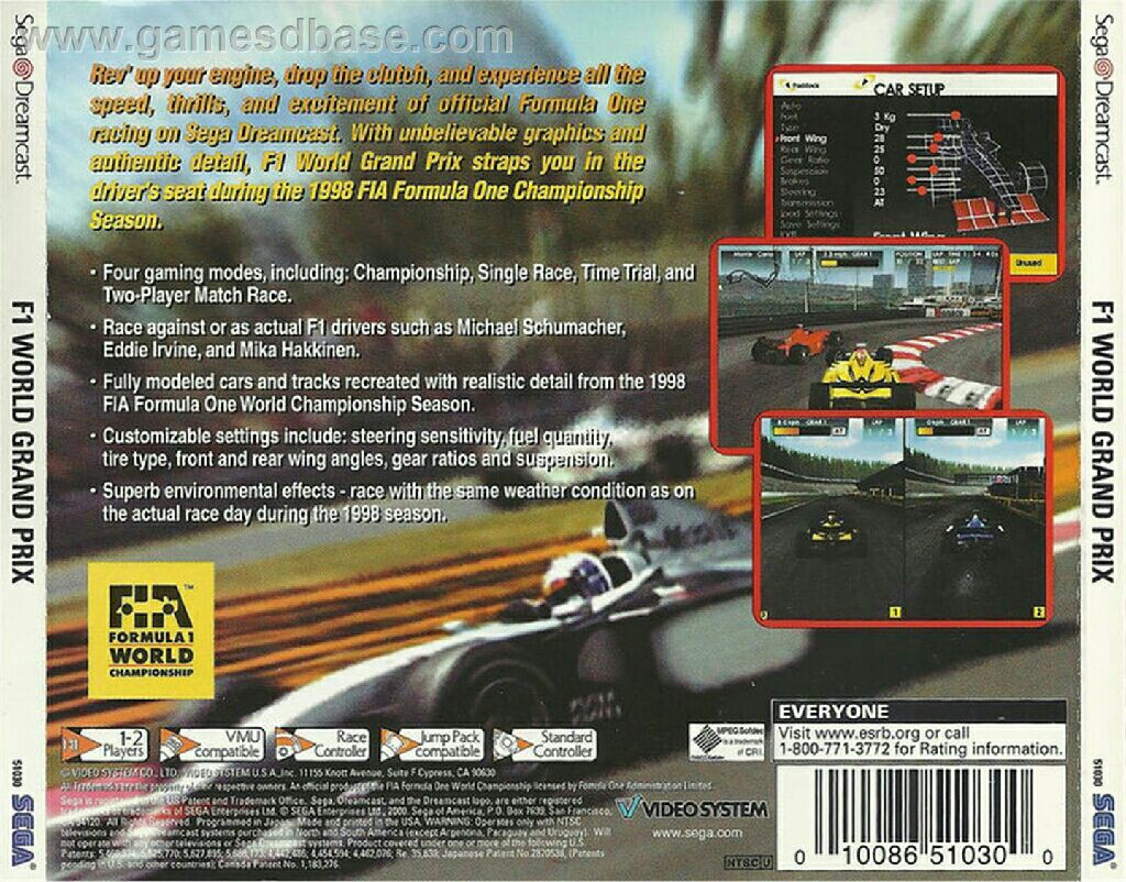 F1 World Grand Prix - Sega Dreamcast (Video System - 1-2) video game collectible [Barcode 010086510300] - Main Image 2