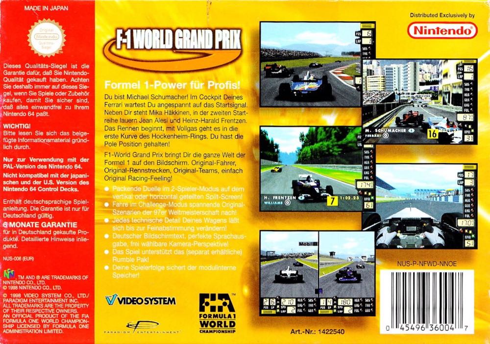 F1 World Grand Prix - Nintendo 64 (N64) (Videosystem - 2) video game collectible - Main Image 2