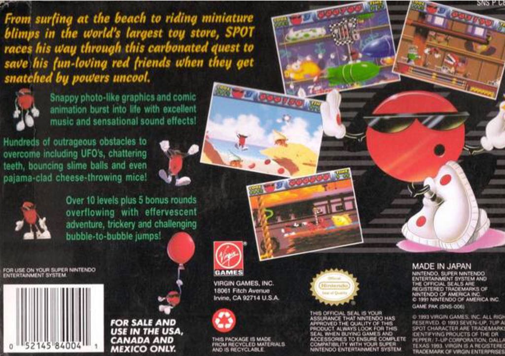 Cool Spot - Nintendo Super Nintendo Entertainment System (SNES) (Virgin Games - 1) video game collectible [Barcode 0052145840041] - Main Image 2