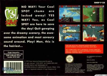 Cool Spot - Nintendo Super Nintendo Entertainment System (SNES) (Virgin Interactive - 1) video game collectible [Barcode 5013715910019] - Main Image 2