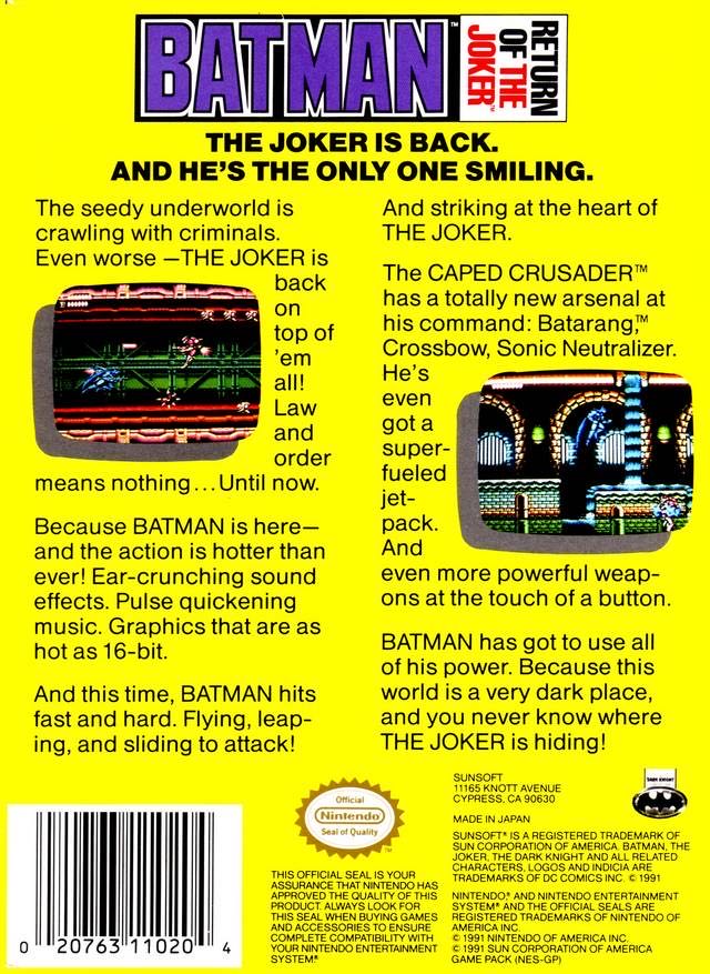 Batman Return Of The Joker - Nintendo Entertainment System (NES) (SunSoft - 1) video game collectible - Main Image 2