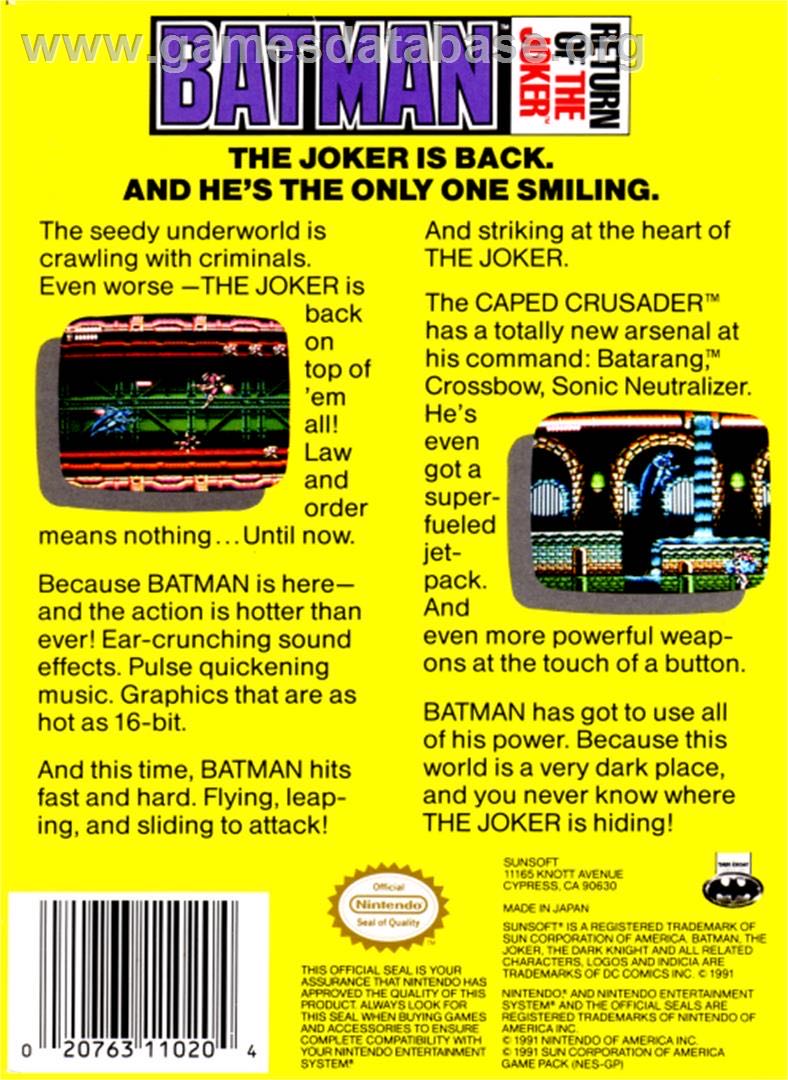 Batman Return Of The Joker - Nintendo Entertainment System (NES) (SunSoft - 1) video game collectible - Main Image 2