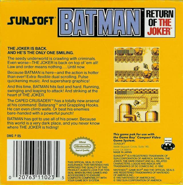Batman Return Of The Joker - Nintendo Game Boy (SunSoft - 1) video game collectible - Main Image 2
