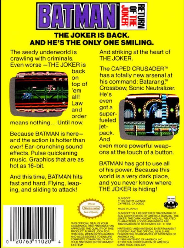 Batman Return Of The Joker - Nintendo Entertainment System (NES) (SunSoft) video game collectible - Main Image 2