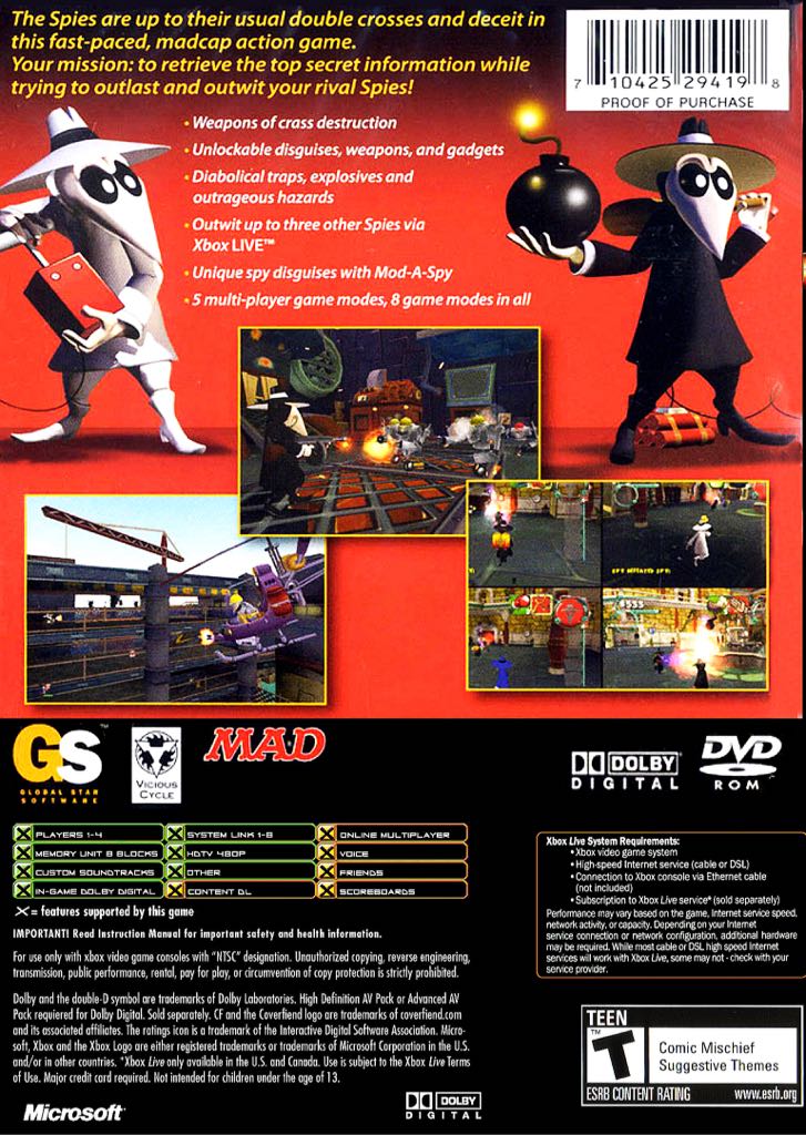Spy Vs Spy - Microsoft Xbox (Vicious Cycle Software) video game collectible [Barcode 5026555241809] - Main Image 2