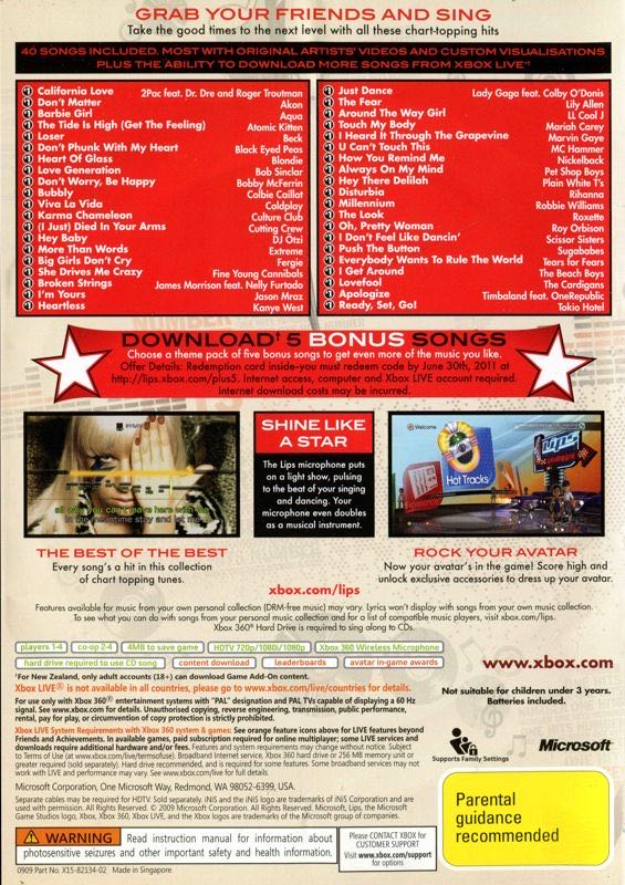 Lips Number One Hits - Microsoft Xbox 360 (Microsoft Game Studios - 4) video game collectible [Barcode 882224944670] - Main Image 2